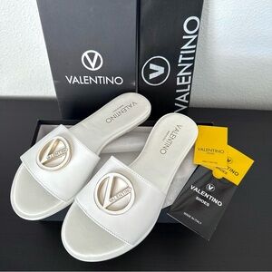 NEW Mario Valentino Bugola White Leather Slide Sandals